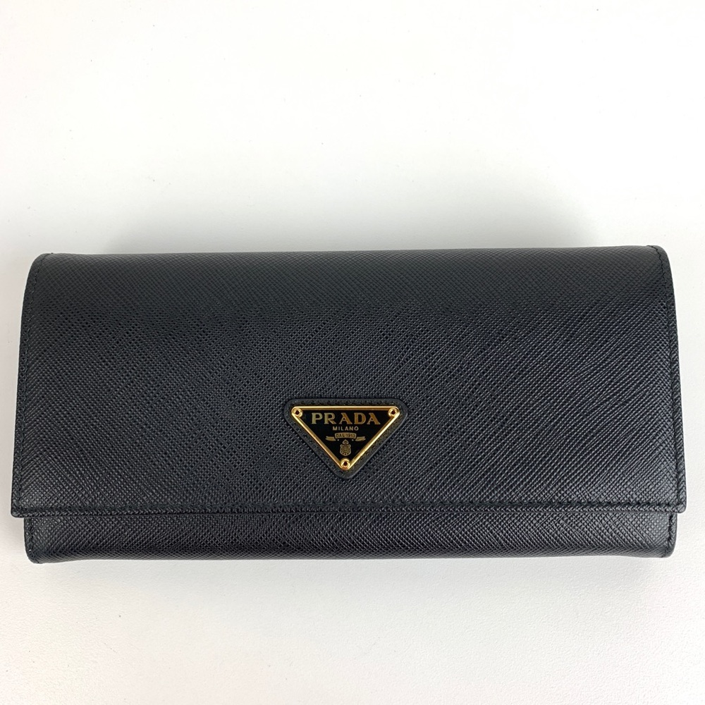 New Prada Black Leather Continental Wallet